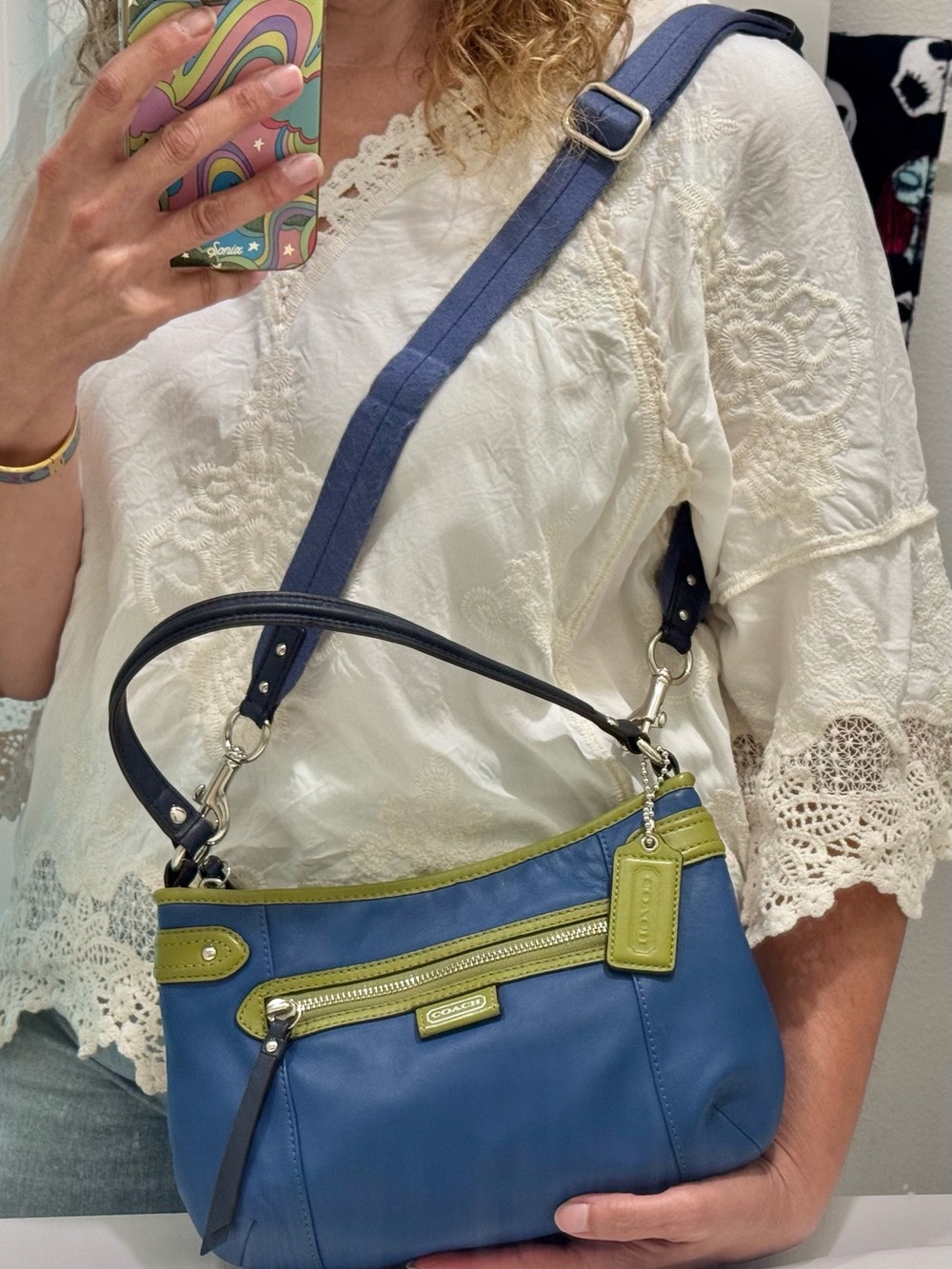 Coach Daisy Spectator Glovetanned blue and green leather EUC - Picture 4 of 17